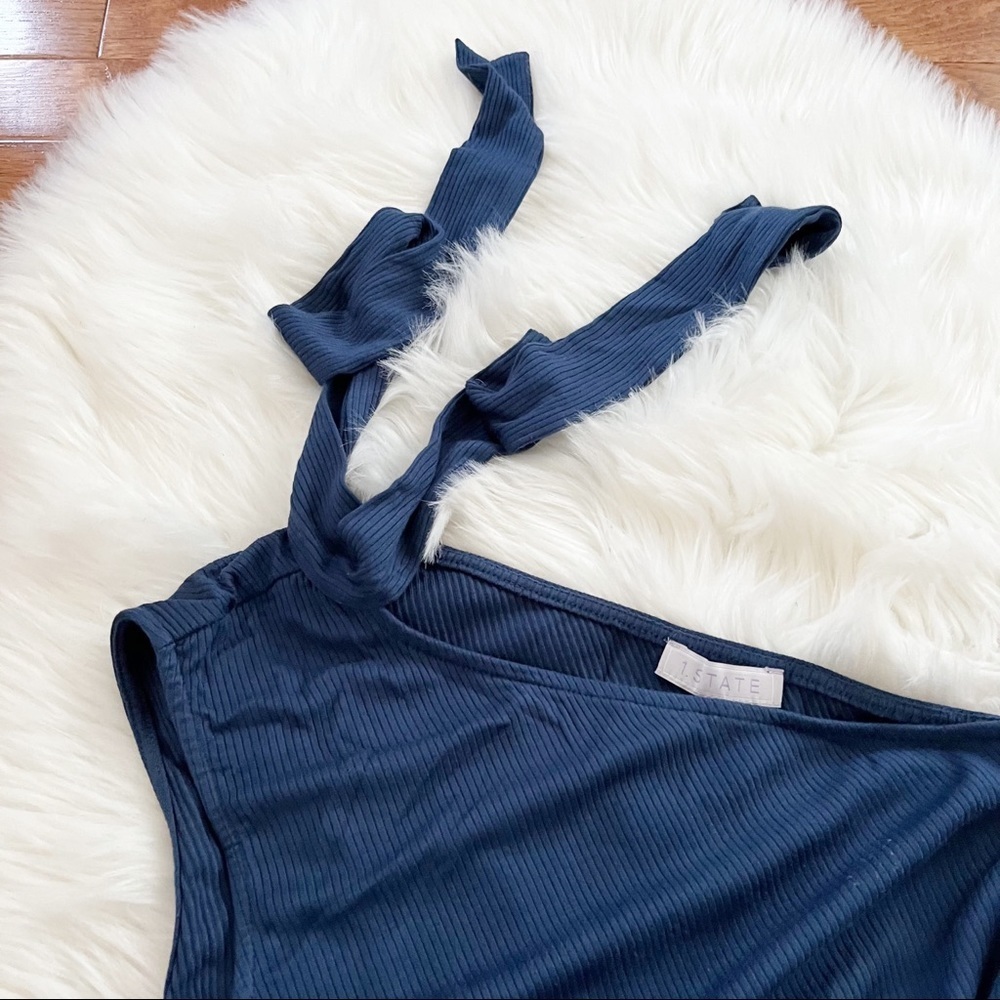 1.STATE Navy One-Shoulder Ribbed Bodycon Dress - Picture 4 of 5